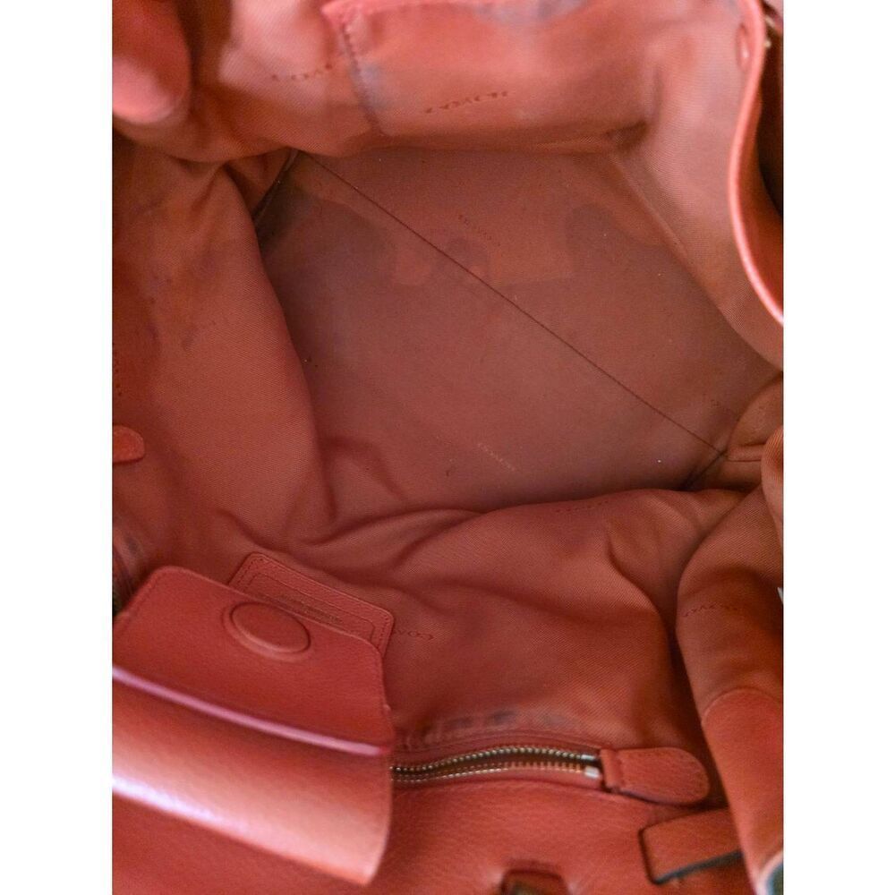 Coach Turnlock Tie Pebble Leather Brown and Orange Tote 35838 - Picture 6 of 10